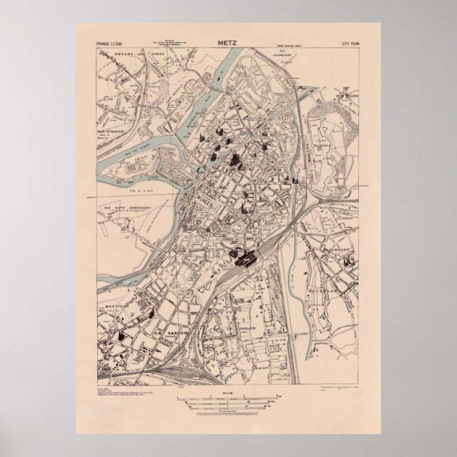 Póster Mapa antiguo de Metz Francia (1943) (Frente)