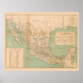 Póster Mapa antiguo de México y Unis du Mexique