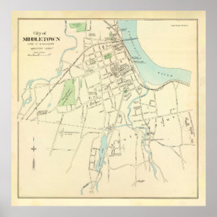 Póster Mapa antiguo de Middletown CT (1893) Ciudad del bo