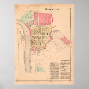 Póster Mapa antiguo de Morgantown WV (1886) Vintage Virgi
