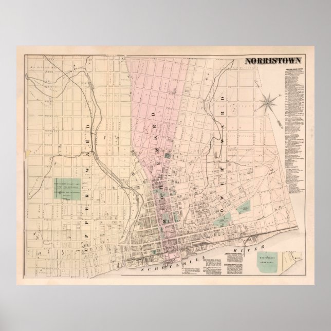 Póster Mapa antiguo de Norristown PA (1871) (Frente)