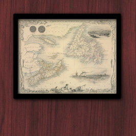 Póster Mapa antiguo de Nueva Escocia y Terranova