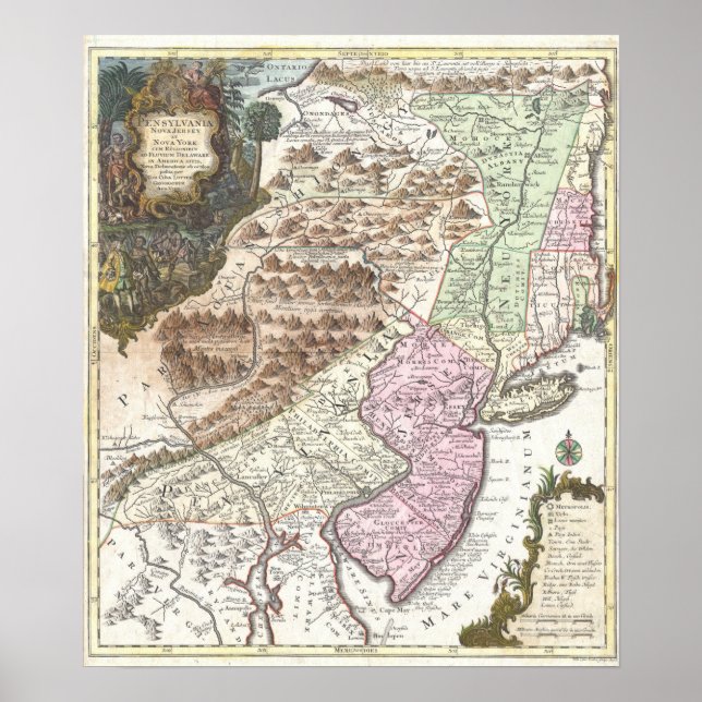 Póster Mapa antiguo de Nueva Inglaterra y estados del Atl (Frente)