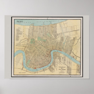 Póster Mapa antiguo de Nueva Orleans, LA