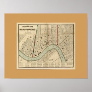 Póster Mapa antiguo de Nueva Orleans, LA