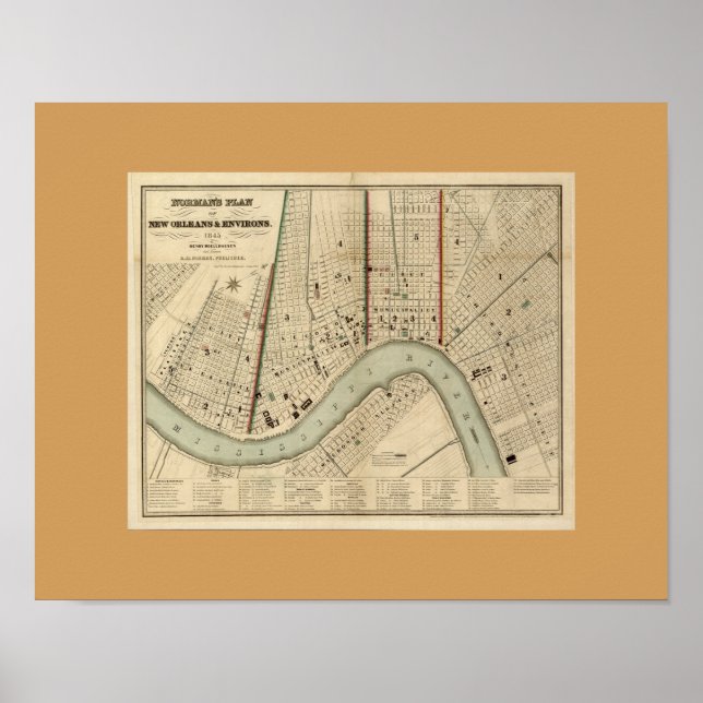 Póster Mapa antiguo de Nueva Orleans, LA (Frente)