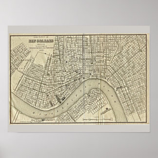 Póster Mapa antiguo de Nueva Orleans, LA