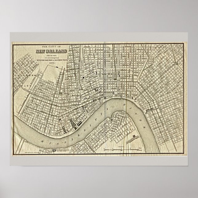 Póster Mapa antiguo de Nueva Orleans, LA (Frente)