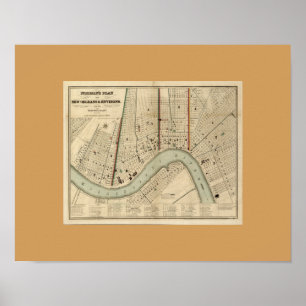 Póster Mapa antiguo de Nueva Orleans, LA