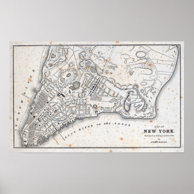 Póster Mapa antiguo de Nueva York (Frente)