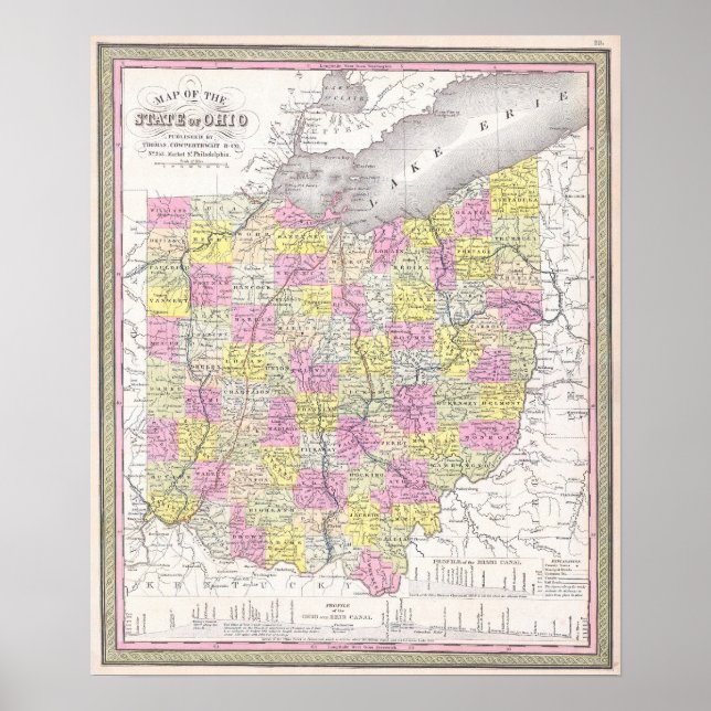 Póster Mapa antiguo de Ohio, 1850 (Frente)