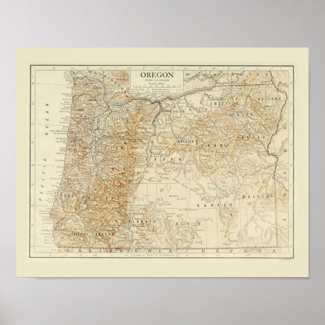 Póster Mapa antiguo de Oregón (Frente)