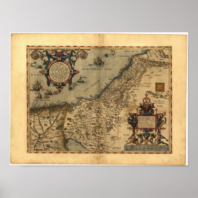 Póster Mapa antiguo de Palestina ORTELIUS ATLAS 1570 A.D. (Frente)