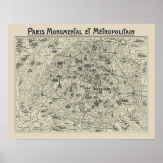 Póster Mapa Antiguo De París