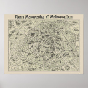 Póster Mapa Antiguo De París