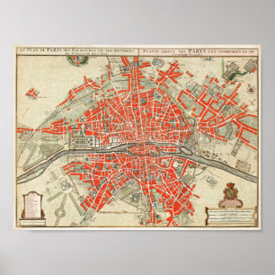 Póster Mapa Antiguo de París Francia (1721–1774)