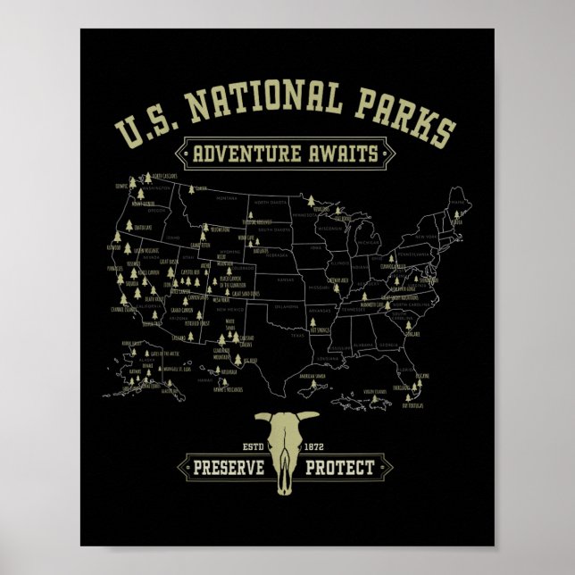 Póster Mapa Antiguo de Parques Nacionales - Camping de Se (Frente)