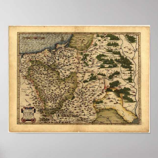 Póster Mapa antiguo de Polonia ORTELIUS ATLAS 1570 A.D. (Frente)