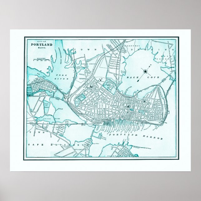 Póster Mapa antiguo de Portland, Maine de 1898 (Frente)