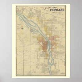 Póster Mapa antiguo de Portland, Oregón