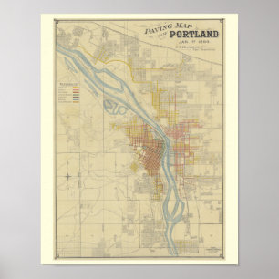 Póster Mapa antiguo de Portland, Oregón