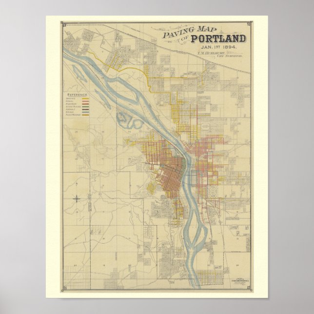 Póster Mapa antiguo de Portland, Oregón (Frente)