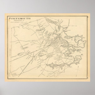 Póster Mapa antiguo de Portsmouth NH (1892) Vintage New H