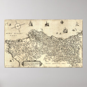 Póster Mapa antiguo de Portugal