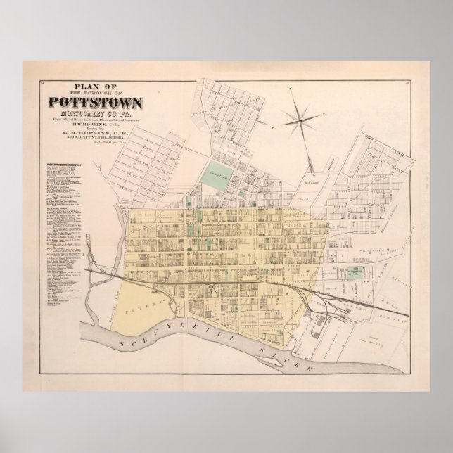 Póster Mapa antiguo de Pottstown PA (1871) (Frente)
