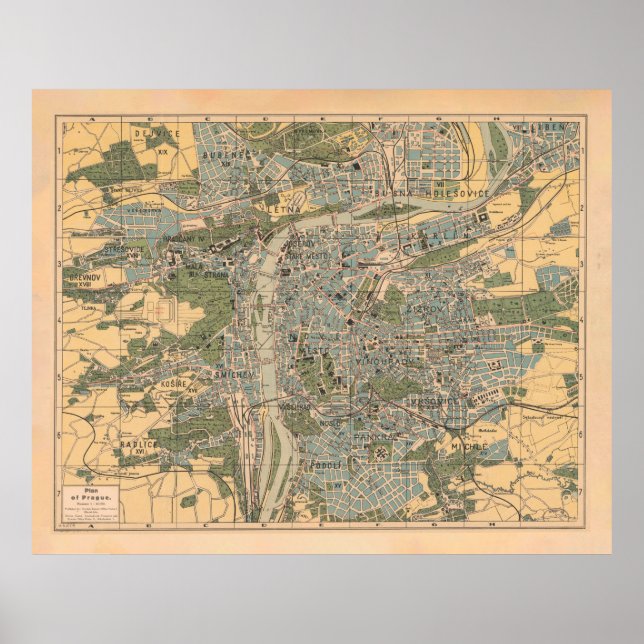 Póster Mapa antiguo de Praga (1925) (Frente)