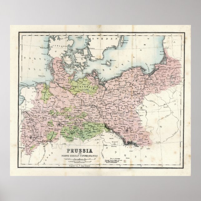 Póster Mapa antiguo de Prusia (Frente)