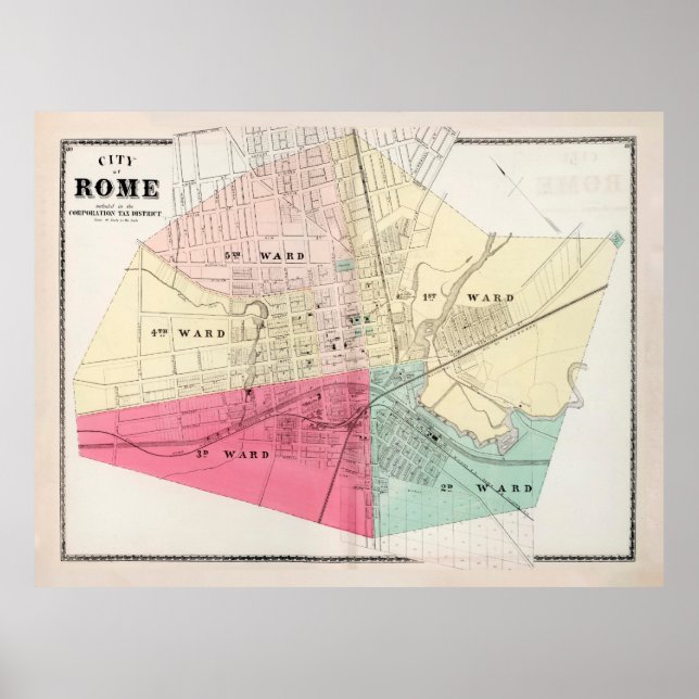 Póster Mapa antiguo de Roma NY (1874) Ciudad de cobre vin (Frente)