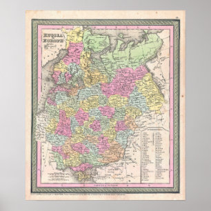Póster Mapa Antiguo de Rusia, 1853