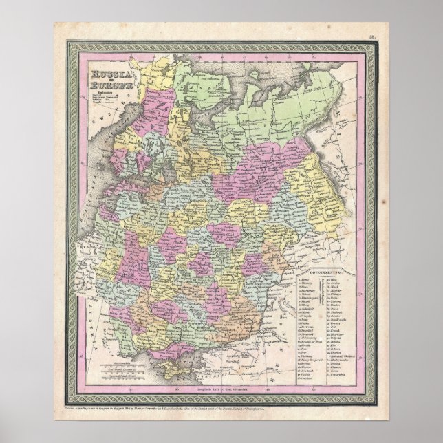Póster Mapa Antiguo de Rusia, 1853 (Frente)