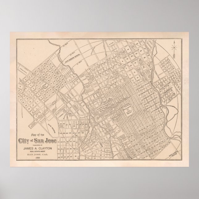 Póster Mapa antiguo de San José (1888) (Frente)