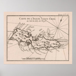 Póster Mapa antiguo de Santa Cruz (1764) Islas Vírgenes V