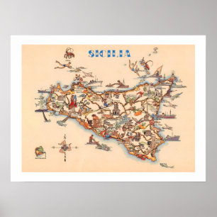 Póster Mapa Antiguo de Sicilia Impreso