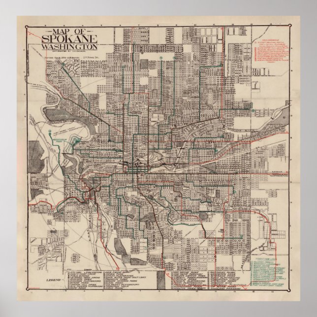 Póster Mapa antiguo de Spokane WA (1924) La ciudad de Lil (Frente)