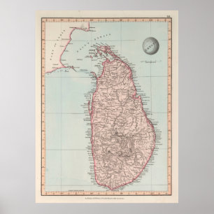 Póster Mapa antiguo de Sri Lanka (1845) Ceilán vintage