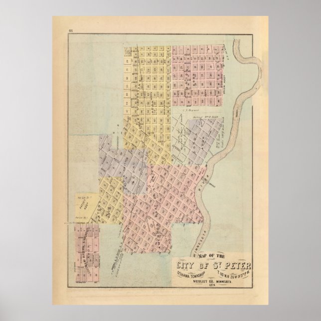 Póster Mapa antiguo de St Peter MN (1872) Vieja ciudad de (Frente)