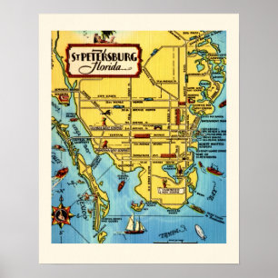 Póster Mapa Antiguo de St. Petersburg
