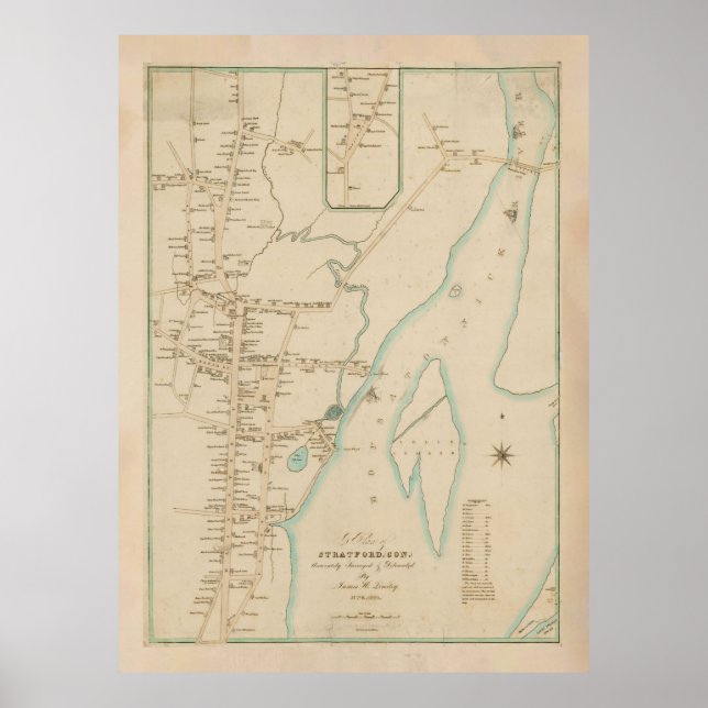 Póster Mapa antiguo de Stratford CT (1824) (Frente)