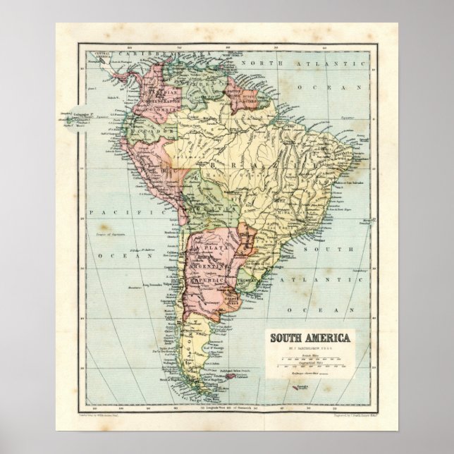 Póster Mapa antiguo de Sudamérica (Frente)