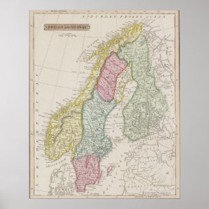 Póster Mapa antiguo de Suecia