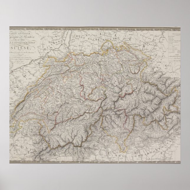 Póster Mapa antiguo de Suiza (Frente)
