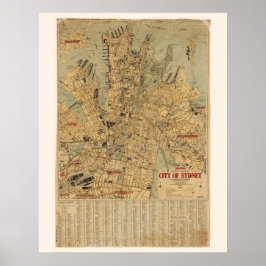Póster Mapa antiguo de Sydney Australia