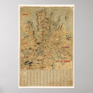 Póster Mapa antiguo de Sydney Australia
