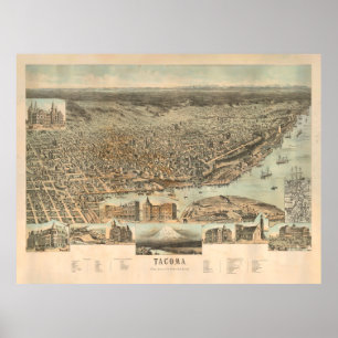Póster Mapa antiguo de Tacoma WA (1890) Ciudad vieja de d
