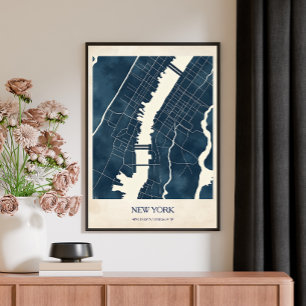 Póster Mapa Antiguo de Viajes por Nueva York Ciudad