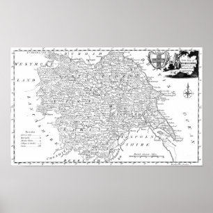 Póster Mapa antiguo de Yorkshire